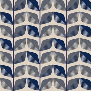 Navy and Gray Leaves Mid Century Textured