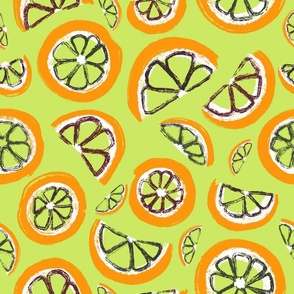 Orange Slices On A Lime Background