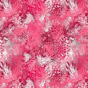 Dopamine dressed whimsical fantasy botanicals hot pinks and white 6” repeat