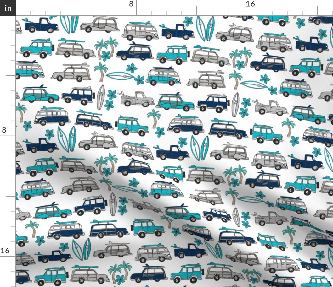 MEDIUM surf fabric - surfer design, tropical beach palm - blue