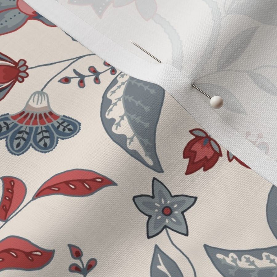 Indian Garden | indigo and red on cream | 12