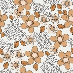 SMALL vintage 70s floral - muted neutral boho design, wallpaper, interiors