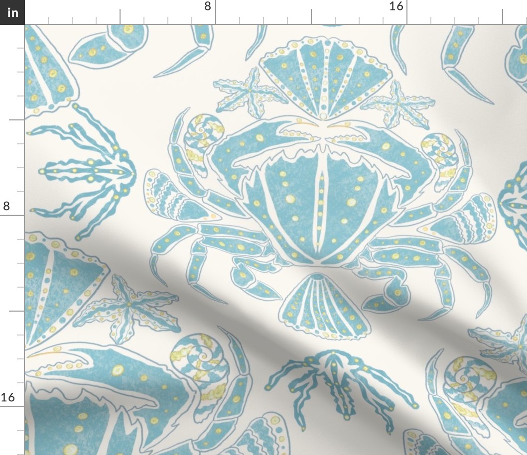 Coastal Crustacean Core wallpaper with crab and sea shells 