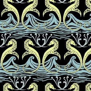 CFA Voysey Seahorses Sea Marine Life Waves Art Deco Art Nouveau Black