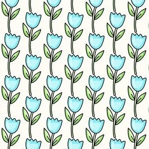 Small Scale Blue Spring Tulips on Antique White