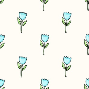 Large Scale Blue Spring Tulips on Antique White