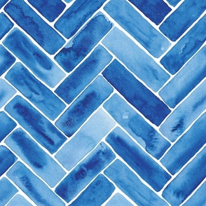 watercolor herringbone blue large scale wallpaper WB23