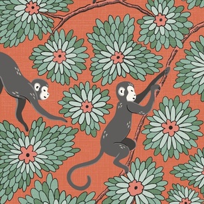 monkey forest/dark grey on rust red/large