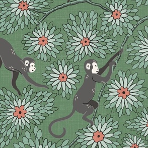 monkey forest/dark grey on green with red/large