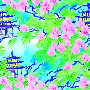pagodas and cherry blossom