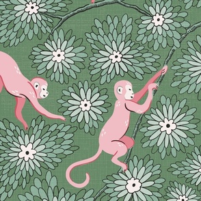monkey forest/pink on green/large
