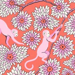 monkey forest/bright coral and pink/large