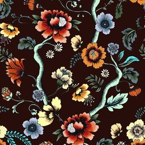 Naturalist Maroon Blossom Japanese Floral Wallpaper