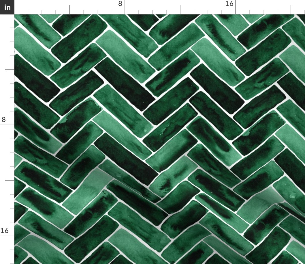 watercolor herringbone dark green scale M WB23