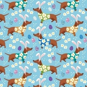 Dachshund floral doxie fabric Easter dachshunds design cute doxie dog - blue small scale