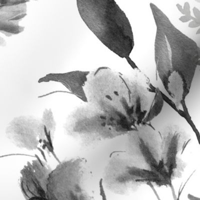 Jumbo / Black and White Watercolor Florals