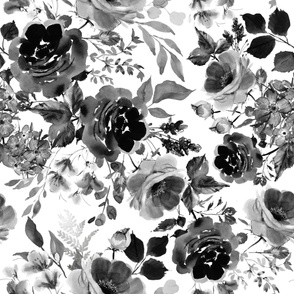 Jumbo / Black and White Watercolor Florals