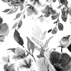 Large / Black and White Watercolor Florals