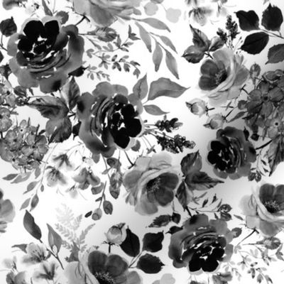 Black and White Watercolor Florals