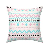Bigger Scale Easter Egg ZigZag Stripes and Dots Pink Blue Black on Antique White