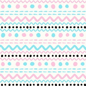 Bigger Scale Easter Egg ZigZag Stripes and Dots Pink Blue Black on Antique White