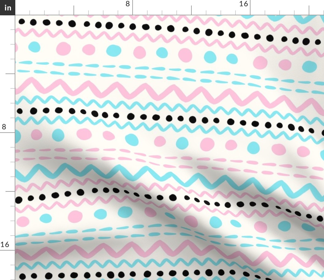 Bigger Scale Easter Egg ZigZag Stripes and Dots Pink Blue Black on Antique White