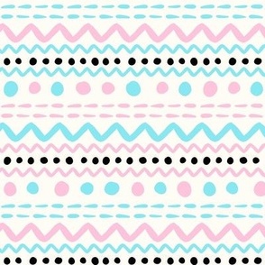 Smaller Scale Easter Egg ZigZag Stripes and Dots Pink Blue Black on Antique White