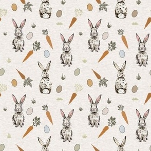 Small / Easter Bunny, Eggs and Carrots on Bone Melange Texture