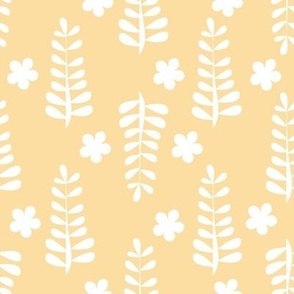 Boho Ferns and Flowers on Goldenrod Yellow Minimalist Design 