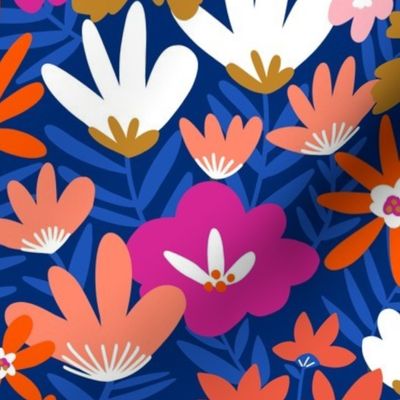 Blooming Flower Meadow Blue Pink Orange White