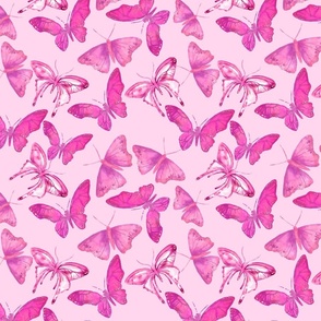 Charming Watercolor Butterfly Pattern In Pastel Pink Smaller Scale
