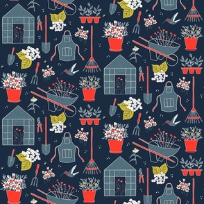 Gardener's tools, navy blue background