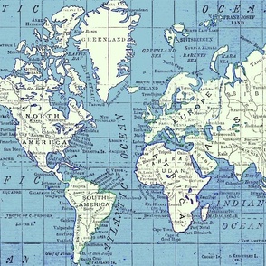 Blue vintage world map - small