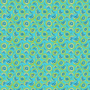 Mini Lime Slices On A Fresh Blue Background