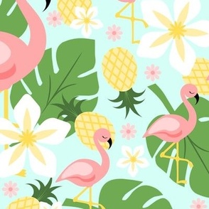 Flamingo and Pineapple Tropical Print Medium Scale