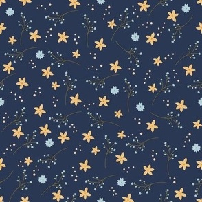 Boho Simple Cottagecore Wildflowers in Navy Blue Fabric (small)