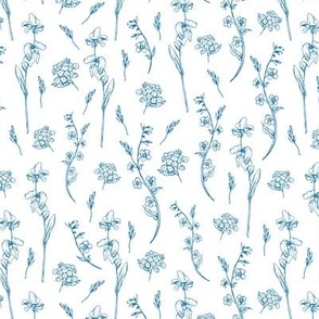 Elegant blue waterly flowers on white