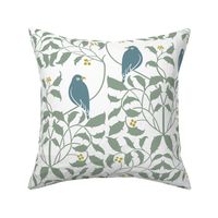 Voysey Leaves Yellow Berries With Birds on White