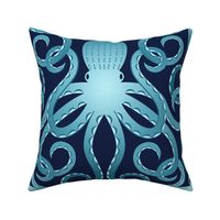 Bath time with interlocking Octopi Light blue octopus on dark blue background