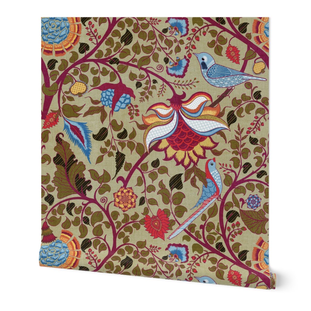 Sample - AT78741 | Kalamkari Vine, Palampore - Ann French Wallpaper