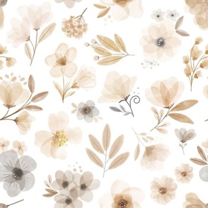 Large / Neutral Floral Lightened for Wallpaper