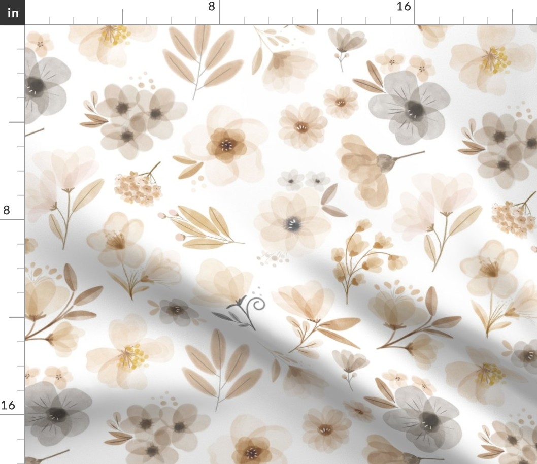 Large / Neutral Floral Lightened for Wallpaper