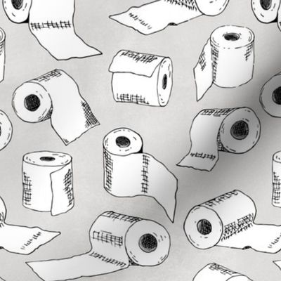 On A Roll Hand Drawn Toilet Paper Bathroom Wallpaper