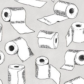 On A Roll Hand Drawn Toilet Paper Bathroom Wallpaper