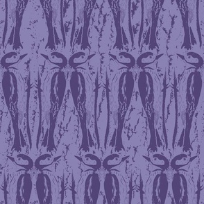 Woodpecker - purple (barefoot and boho collection - fabric 12" wallpaper 24" ) An abstract repeat of the woodpecker bird in two shades of purple.