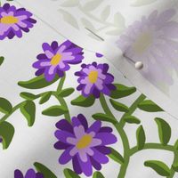 Block Print Wild Mum Flowers in Purple on White