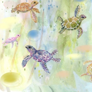 swimming-turtles-kidsroom-wallpaper-gender-neutral-yellow-green-tan-pale-yellow-white-cream