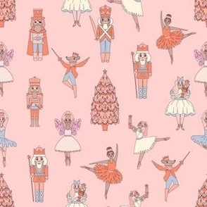 MINI pastel pink nutcracker fabric - sweet ballerina ballet christmas design