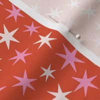 MINI retro red and pink christmas stars fabric - hippie vintage holiday design