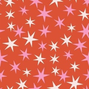 MINI retro red and pink christmas stars fabric - hippie vintage holiday design